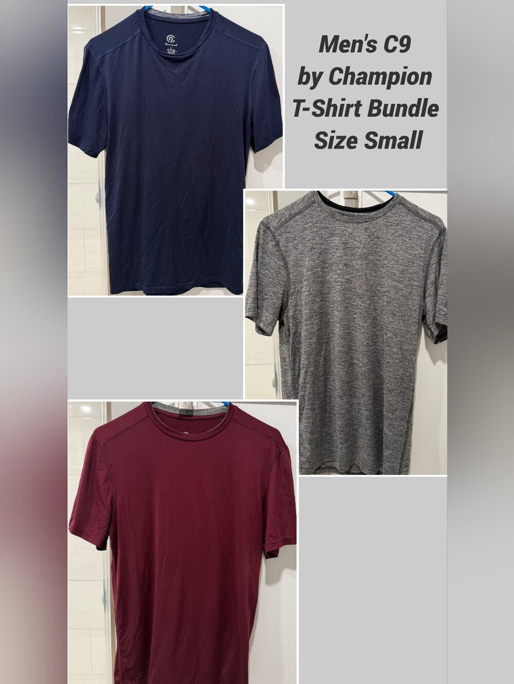 C9 By Champion Men's Tees, Size Small— Navy, Gray, Burgundy